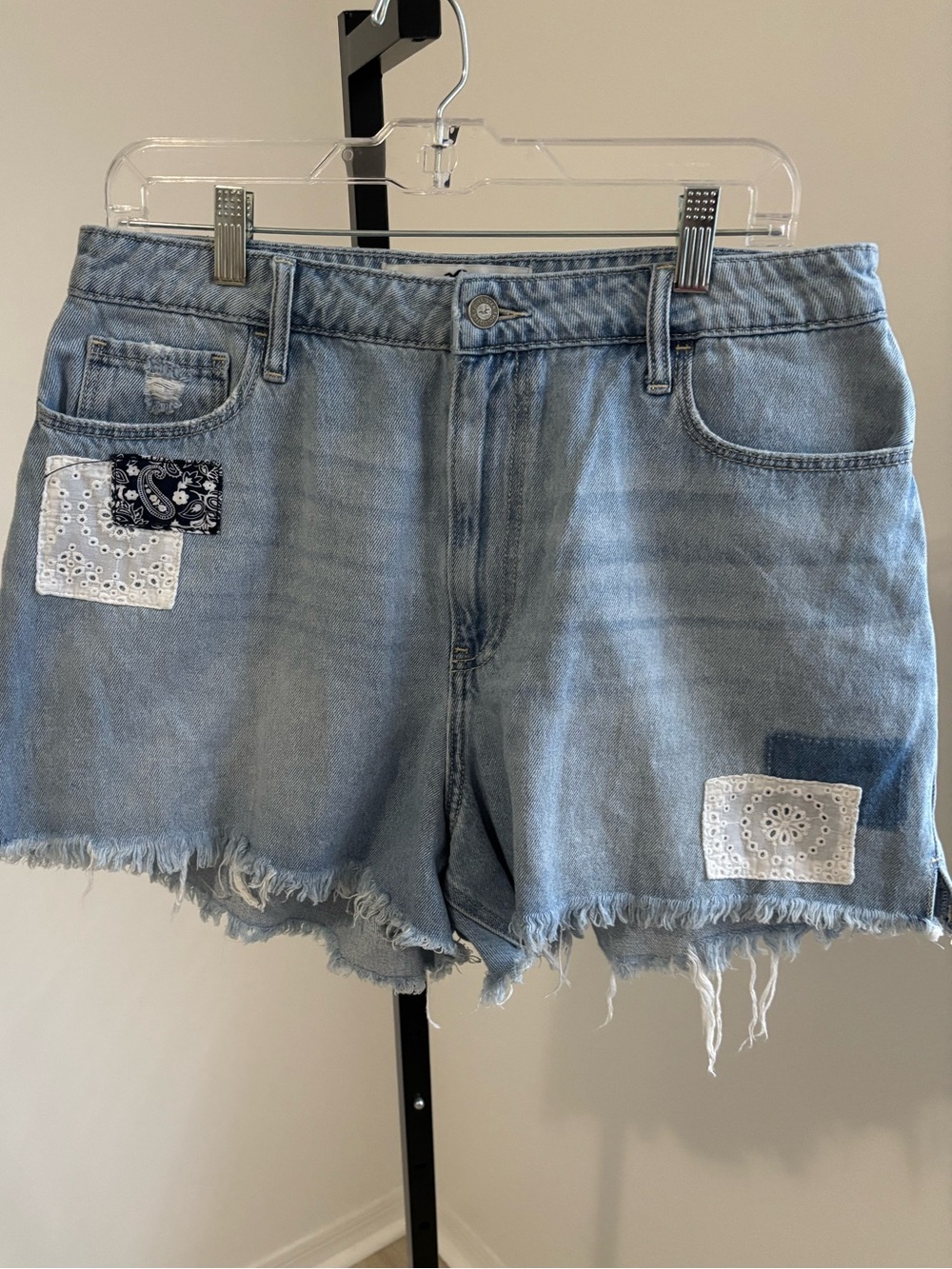 Hollister Light Wash Denim Patchwork Shorts